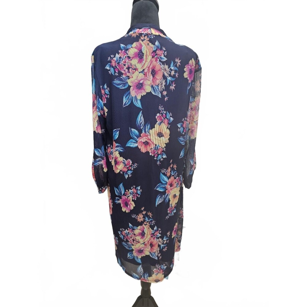 Stella & Julie Navy Blue Floral Print Dress, Sheer Cardigan and Necklace Set 14 - Picture 5 of 6